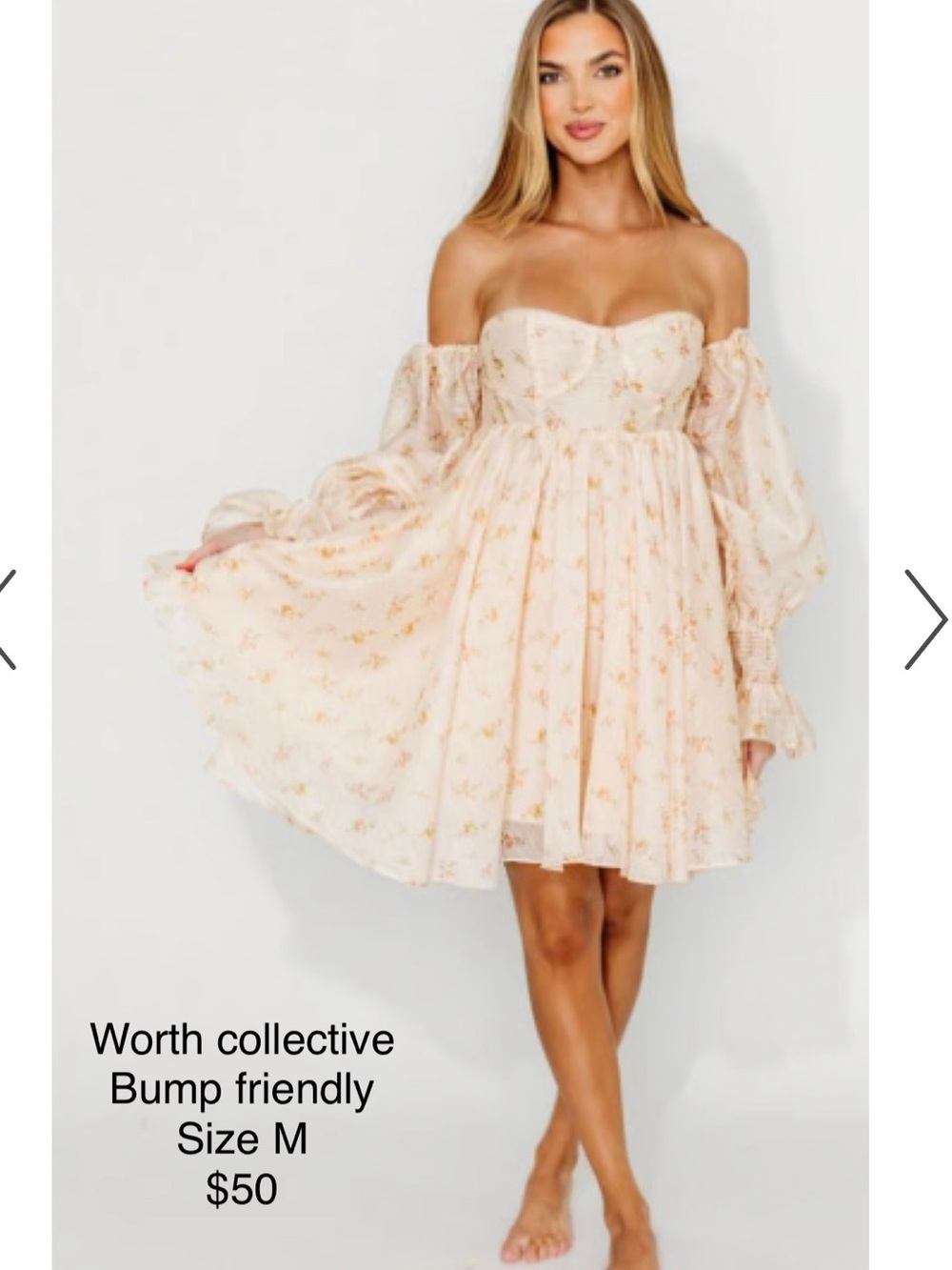 Off-Shoulder Floral Mini Dress in Blush Cream